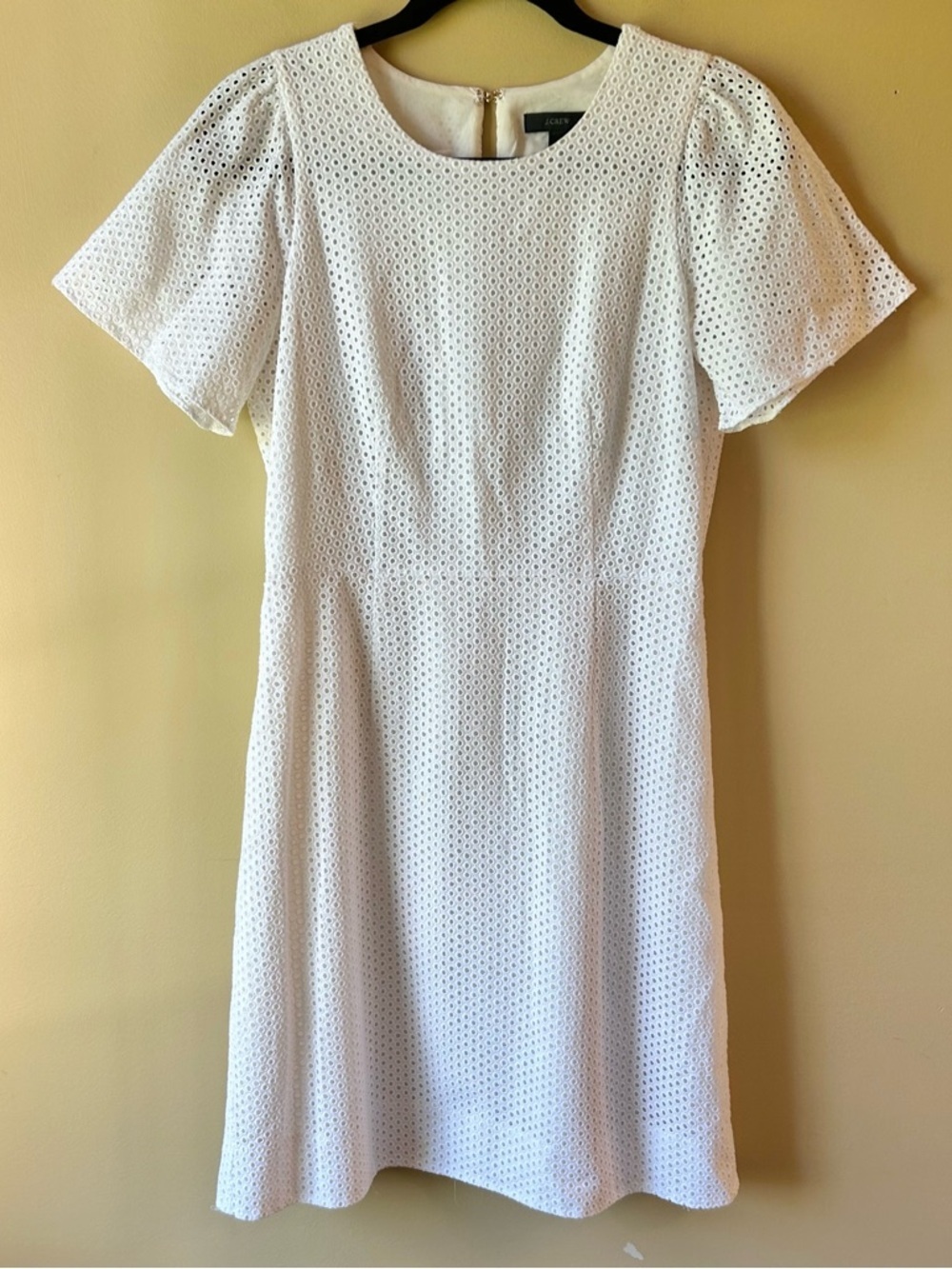 J. Crew Flutter Sleeve Eyelet Ivory White Dress Size 4 Tall Summer Preppy